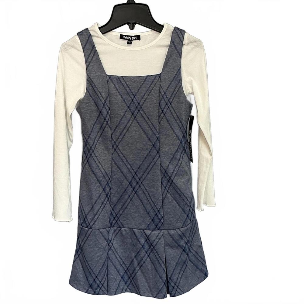 Trixxi Girl Blue Plaid Kids Casual Dress. Medium